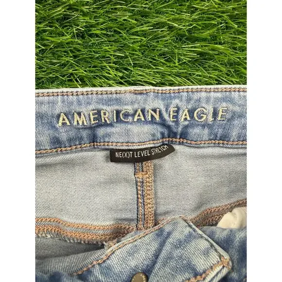 AE Next Level Ripped Super High-Waist Flare Jeans Women's 12 Blue Denim Stretch - Picture 5 of 16